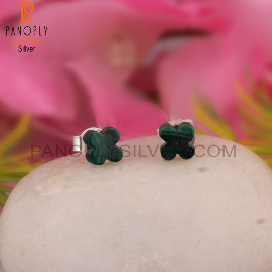 Malachite Flower Shape 925 Sterling Silver Earrings
