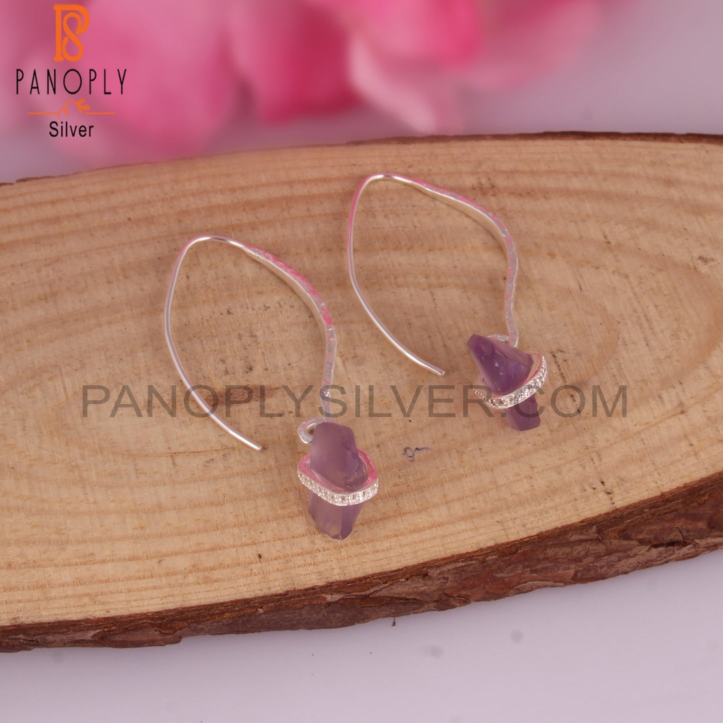 White Topaz & Amethyst 925 Sterling Silver Drop Earrings