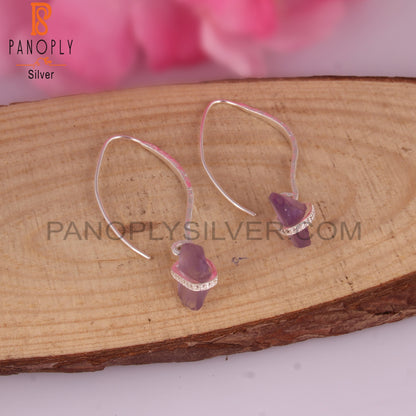 White Topaz & Amethyst 925 Sterling Silver Drop Earrings
