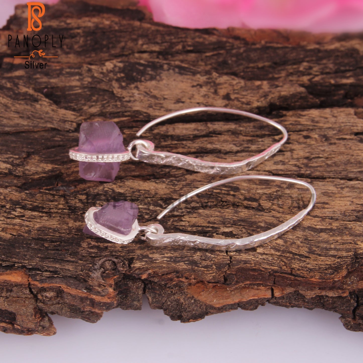White Topaz & Amethyst 925 Sterling Silver Drop Earrings