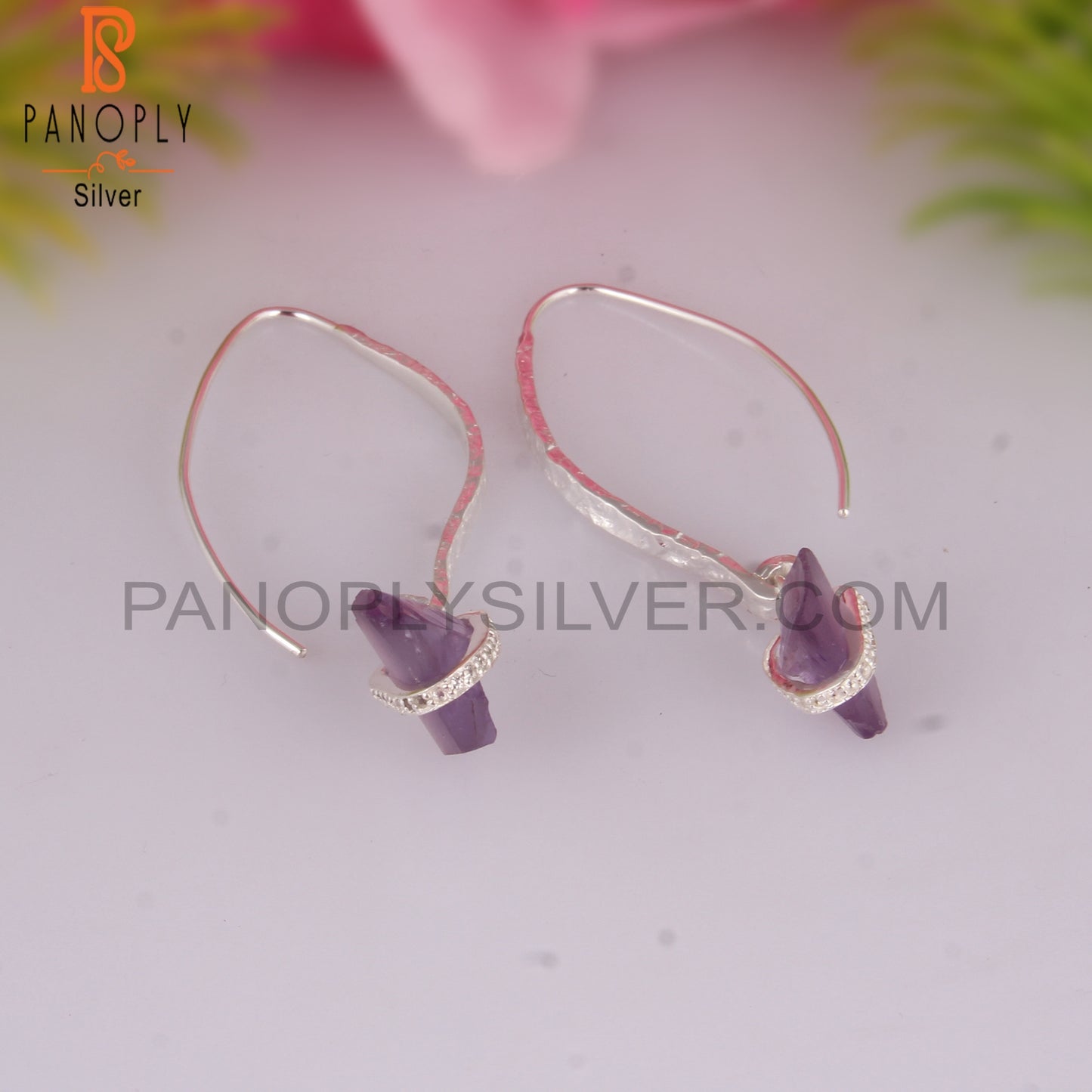 White Topaz & Amethyst 925 Sterling Silver Drop Earrings