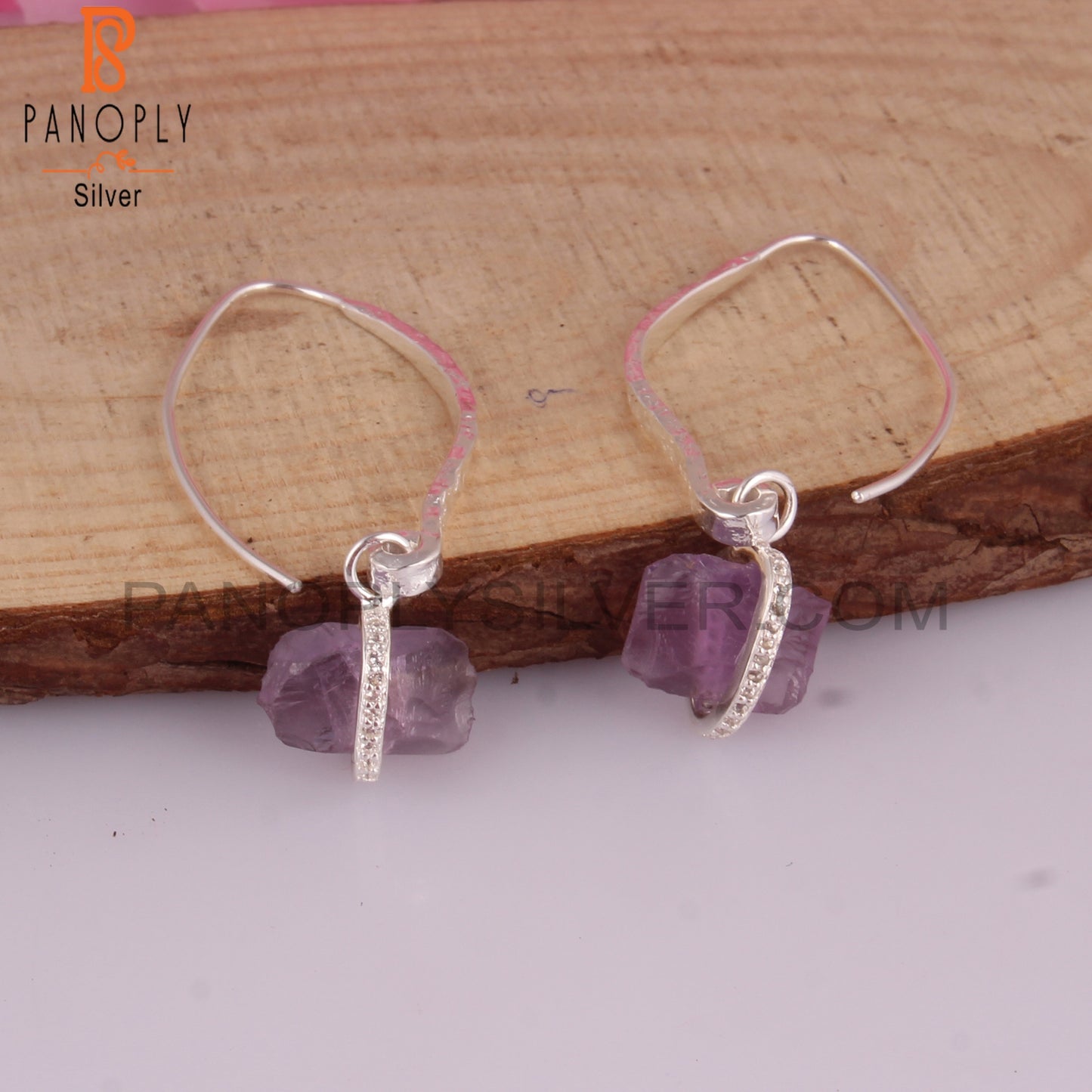 White Topaz & Amethyst 925 Sterling Silver Drop Earrings