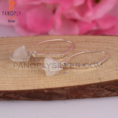 White Topaz & Rainbow Moonstone 925 Silver Drop Earrings