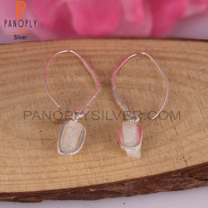White Topaz & Rainbow Moonstone 925 Silver Drop Earrings