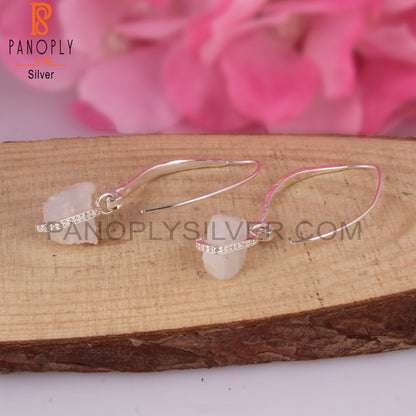 White Topaz & Rainbow Moonstone 925 Silver Drop Earrings