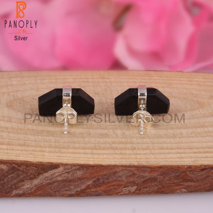 Black Onyx Hexagon D Shape 925 Sterling Silver Earrings