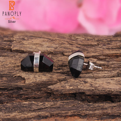 Black Onyx Hexagon D Shape 925 Sterling Silver Earrings