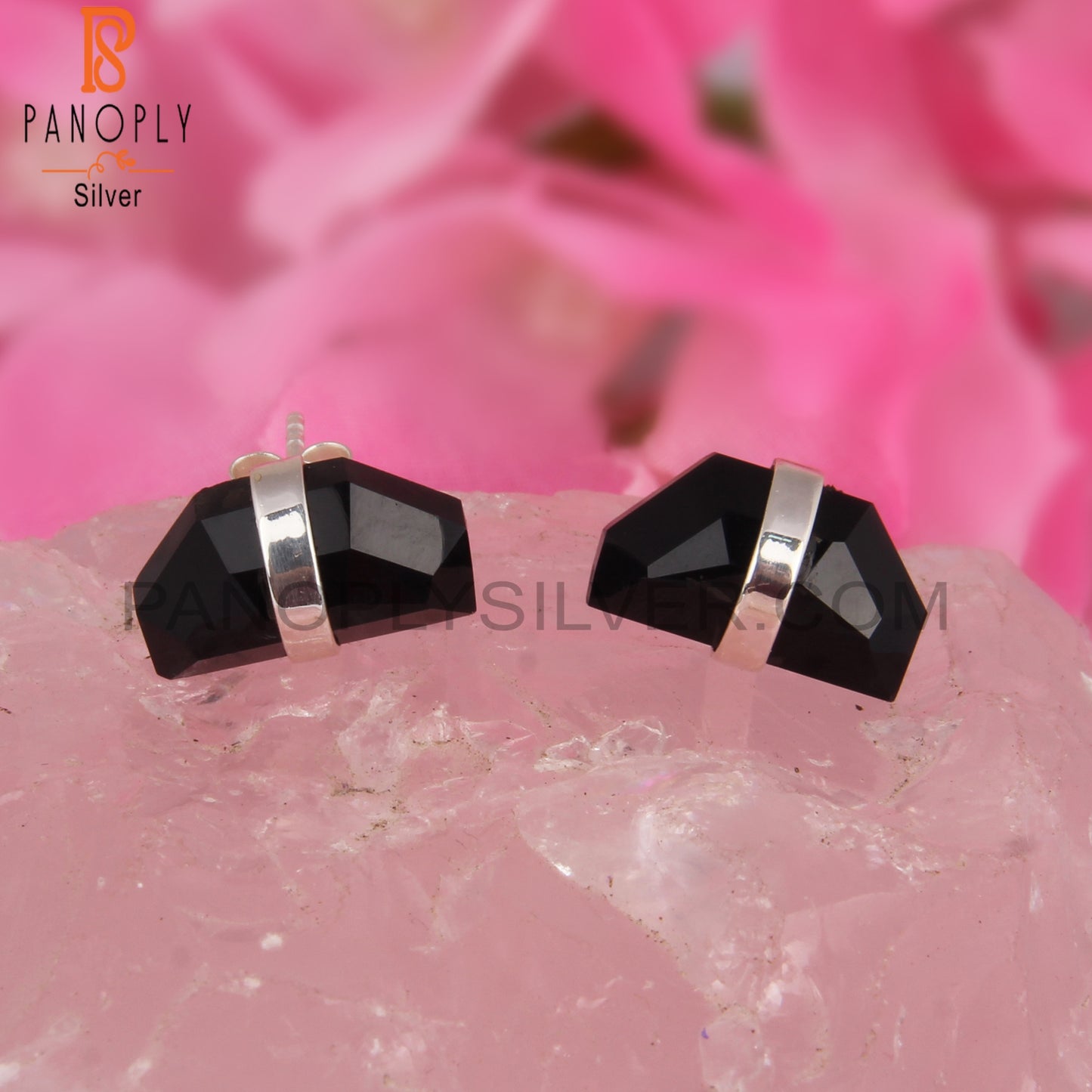 Black Onyx Hexagon D Shape 925 Sterling Silver Earrings
