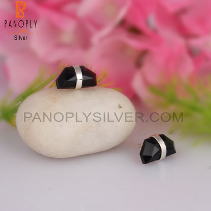 Black Onyx Hexagon D Shape 925 Sterling Silver Earrings