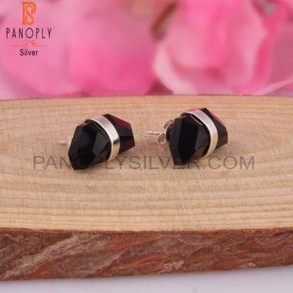Black Onyx Hexagon D Shape 925 Sterling Silver Earrings
