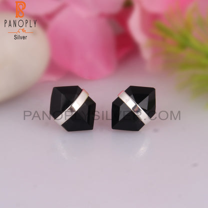 Black Onyx Hexagon Shape 925 Sterling Silver Earrings
