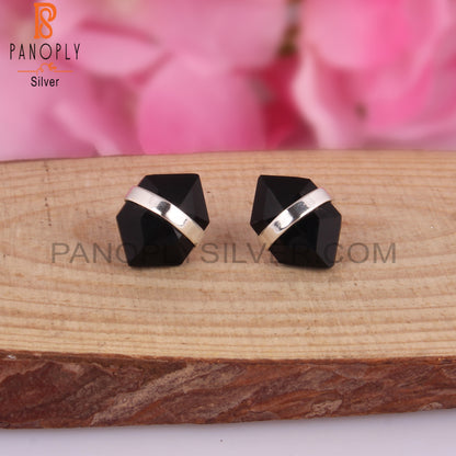 Black Onyx Hexagon Shape 925 Sterling Silver Earrings