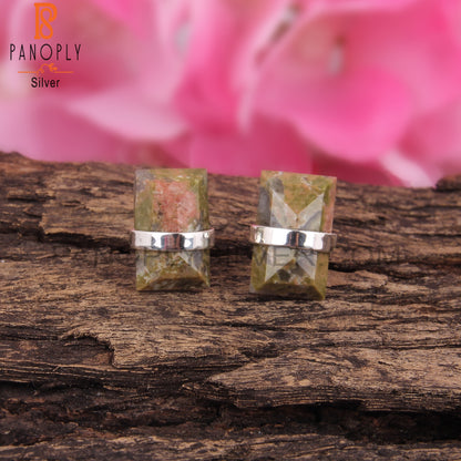 Unakite Baguette Shape 925 Sterling Silver Earrings