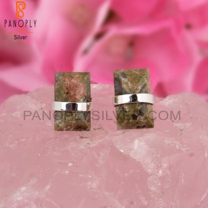 Unakite Baguette Shape 925 Sterling Silver Earrings