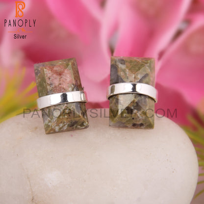 Unakite Baguette Shape 925 Sterling Silver Earrings