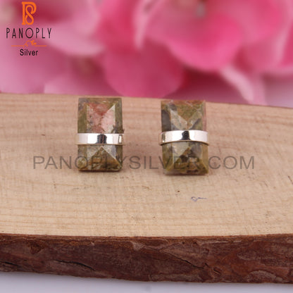 Unakite Baguette Shape 925 Sterling Silver Earrings