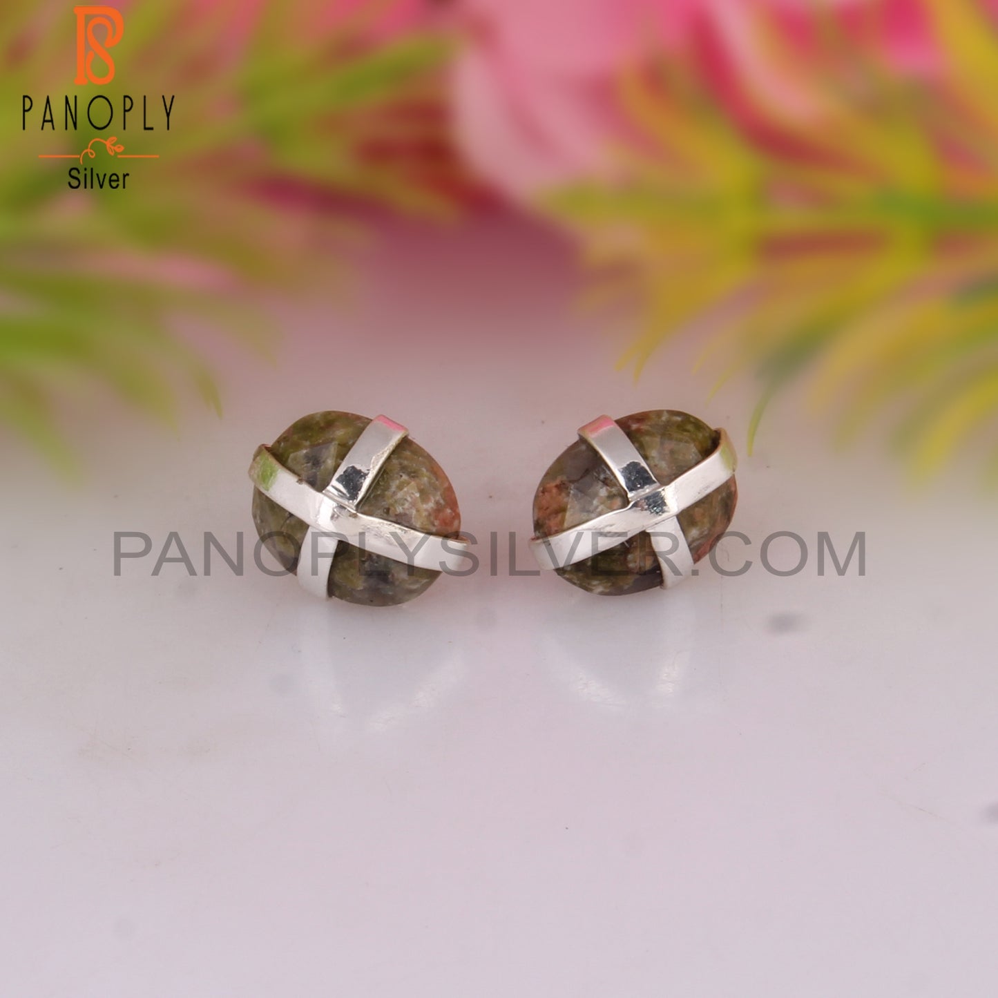 Unakite Oval Shape 925 Sterling Silver Earrings