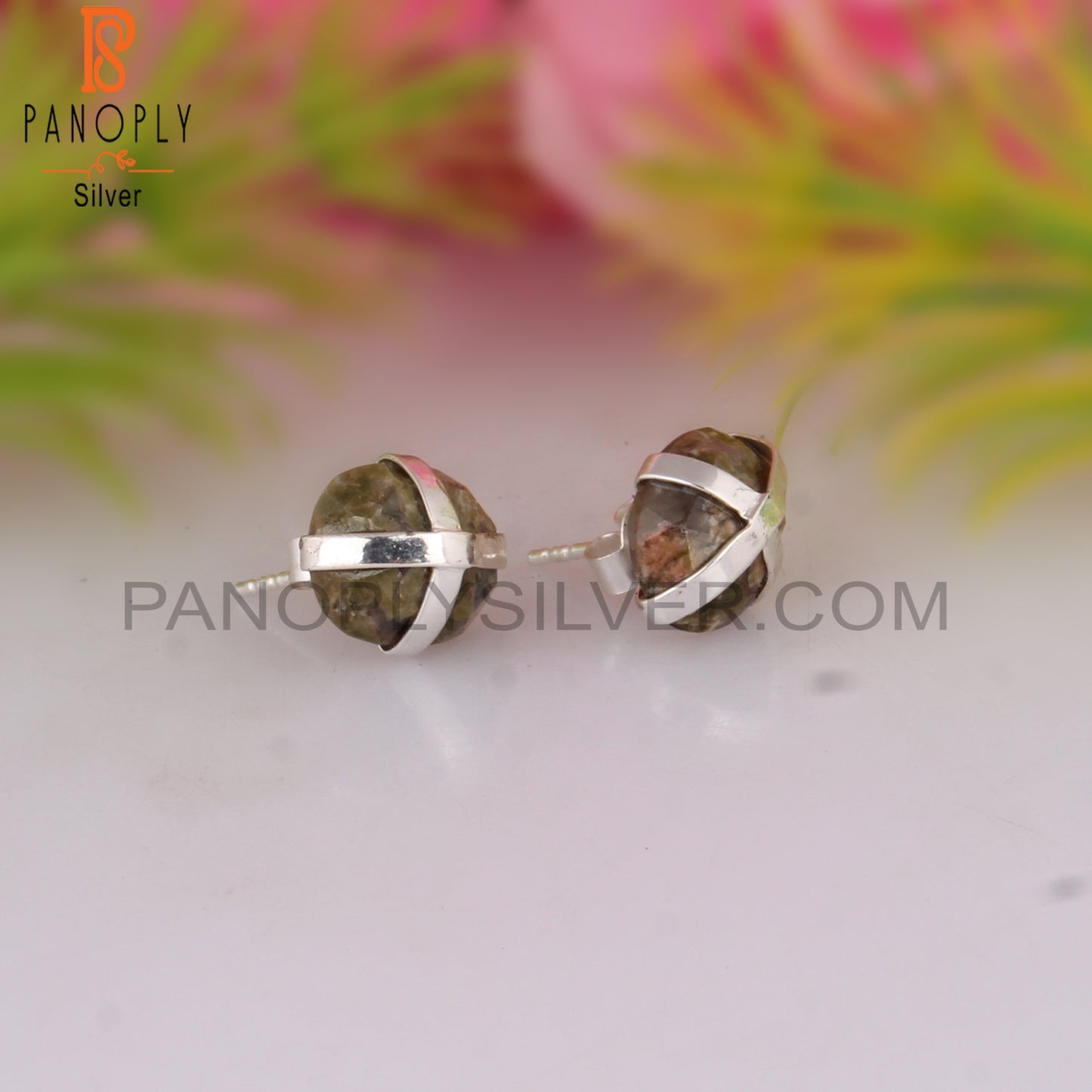 Unakite Oval Shape 925 Sterling Silver Earrings