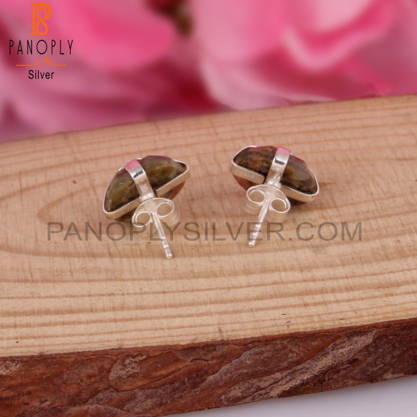 Unakite Oval Shape 925 Sterling Silver Earrings