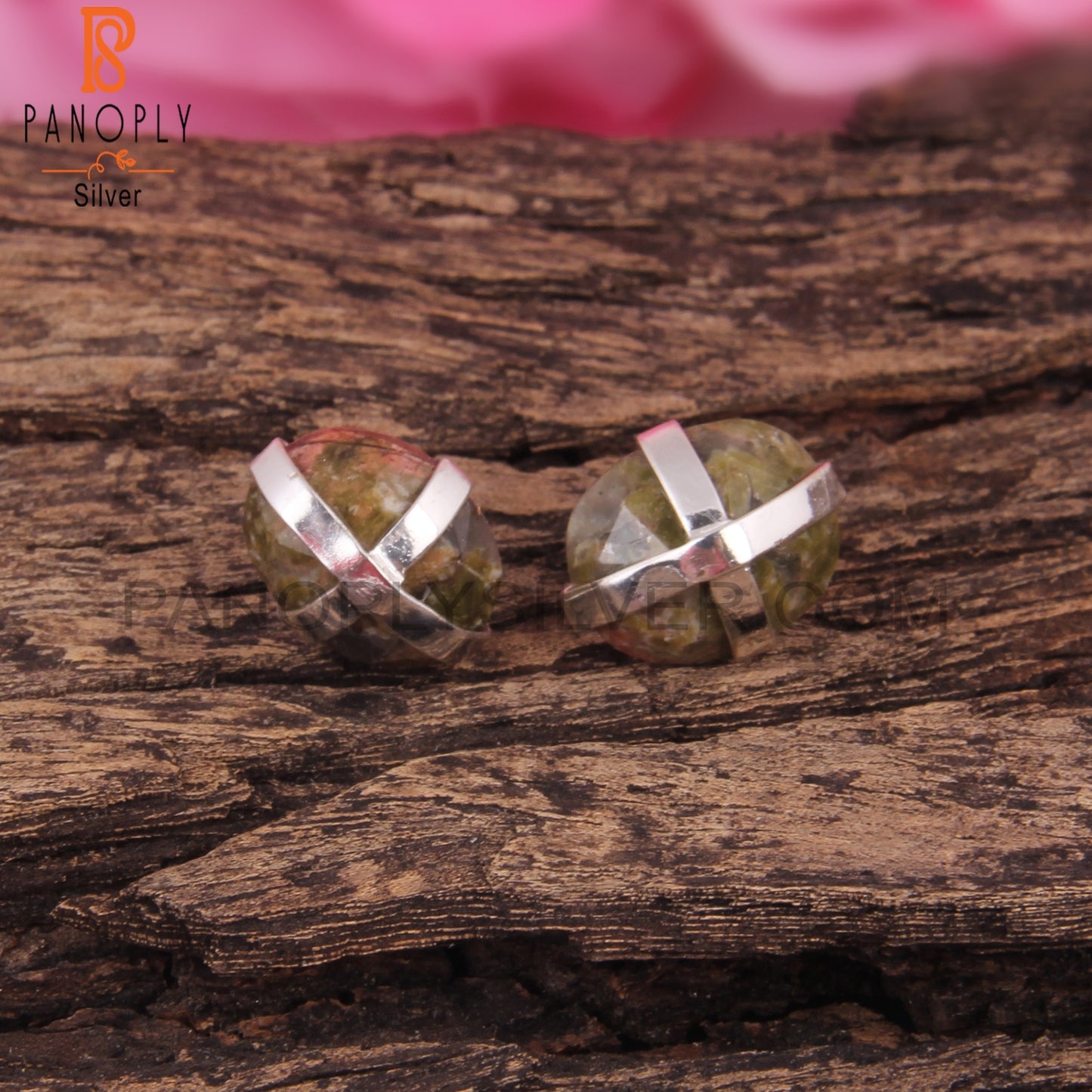 Unakite Oval Shape 925 Sterling Silver Earrings