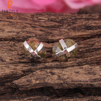 Unakite Oval Shape 925 Sterling Silver Earrings
