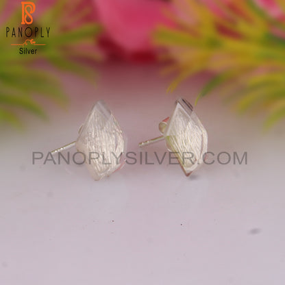 Crystal Quartz Pentagon Shape Natural Silver Studs Earrings