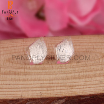 Crystal Quartz Pentagon Shape Natural Silver Studs Earrings