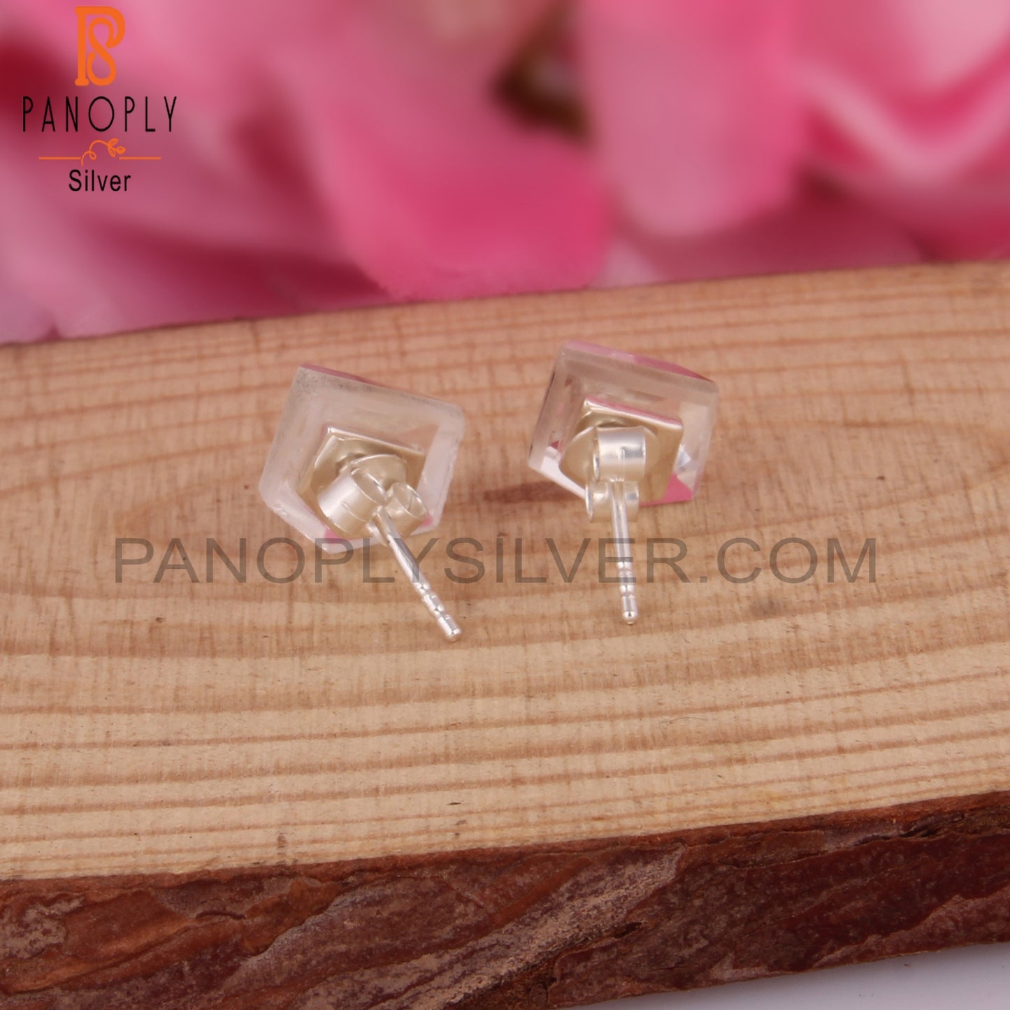 Crystal Quartz Pentagon Shape Natural Silver Studs Earrings