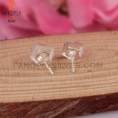 Crystal Quartz Pentagon Shape Natural Silver Studs Earrings