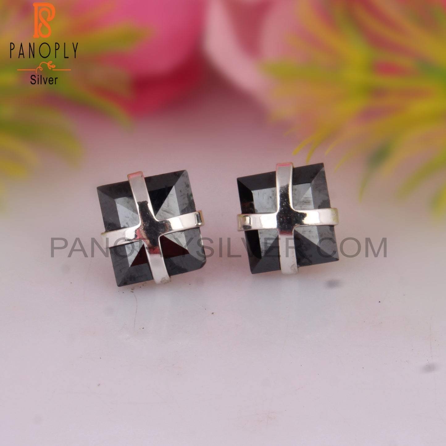 Hematite Square Shape 925 Sterling Silver Studs Earrings