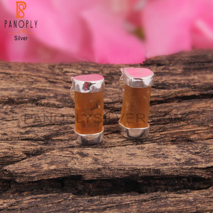 Citrine Pencil Shape 925 Sterling Silver Earrings