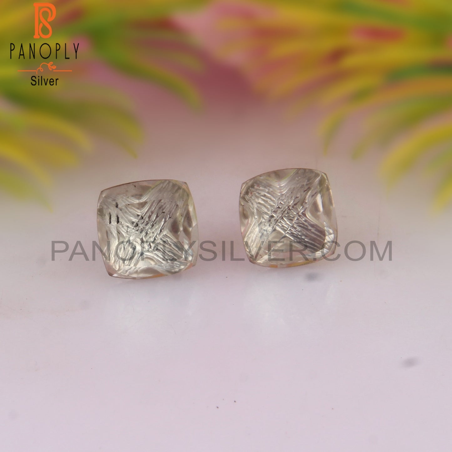 Green Amethyst Cushion Shape 925 Sterling Silver Earrings