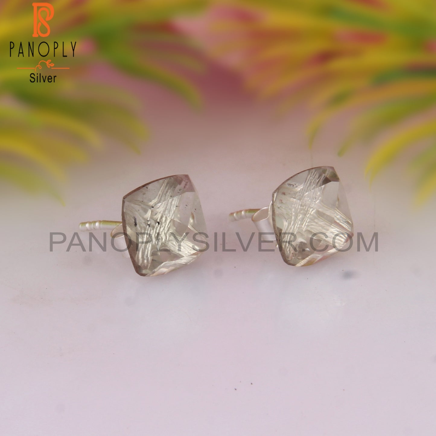 Green Amethyst Cushion Shape 925 Sterling Silver Earrings