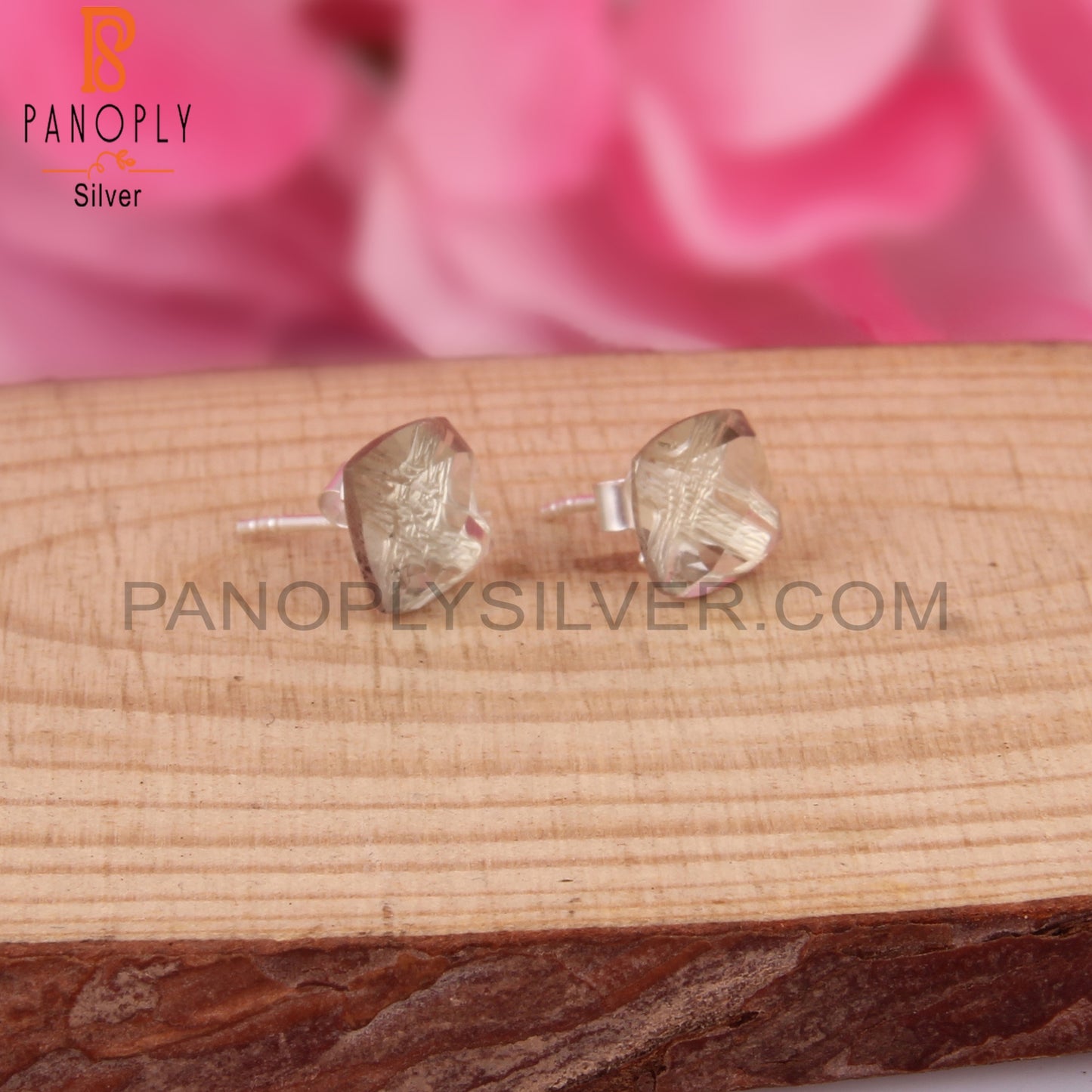 Green Amethyst Cushion Shape 925 Sterling Silver Earrings