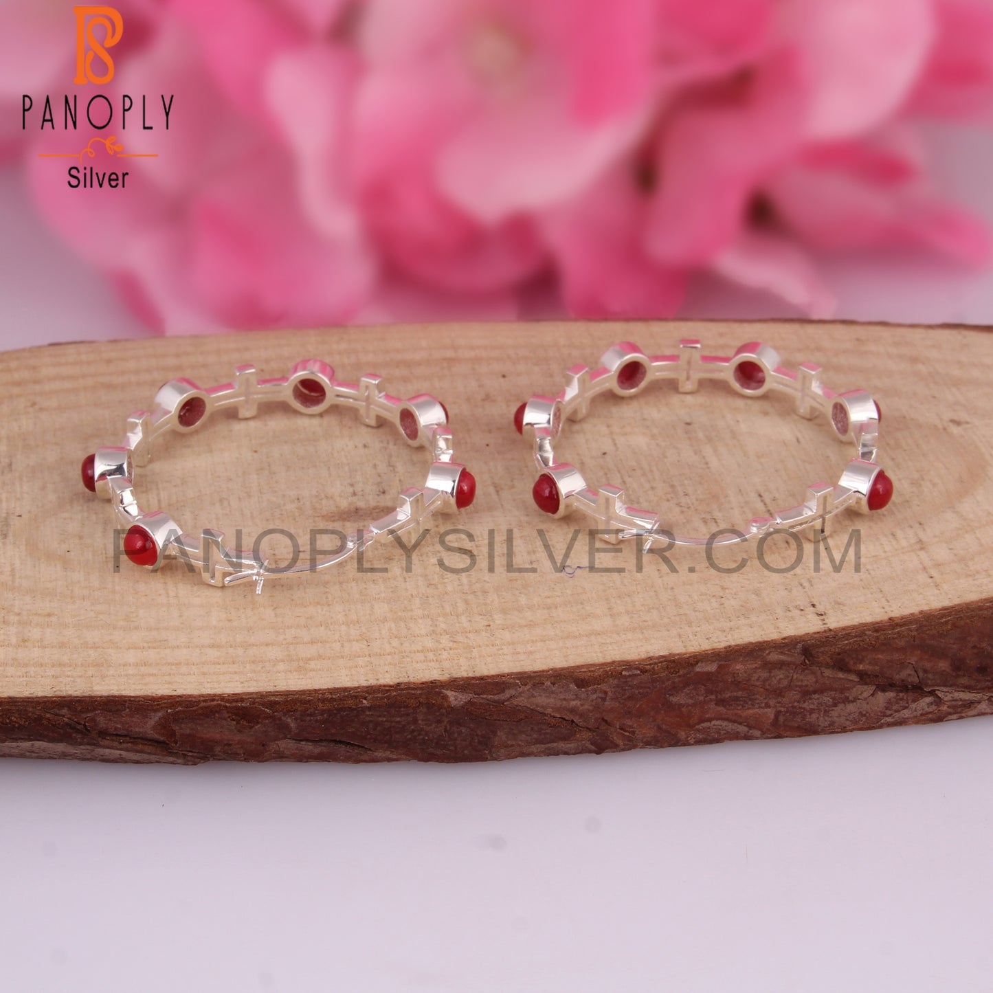 Ruby Natural Corundum 925 Silver Hoop Studs Earrings