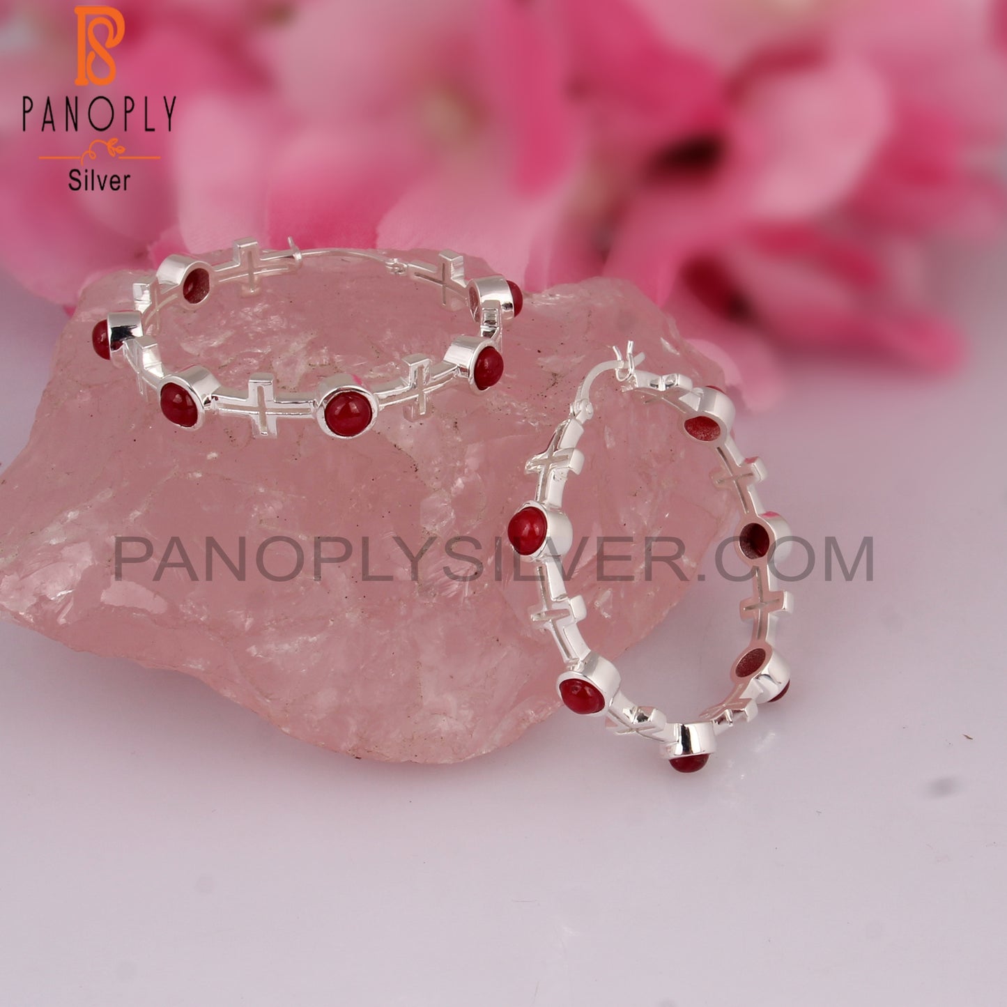 Ruby Natural Corundum 925 Silver Hoop Studs Earrings