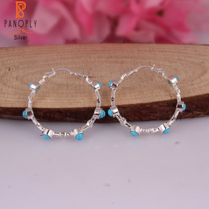 Turquoise Cultured 925 Silver Hoop Studs Earrings