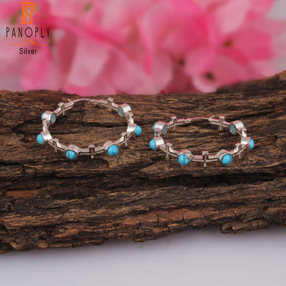 Turquoise Cultured 925 Silver Hoop Studs Earrings