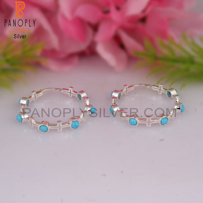 Turquoise Cultured 925 Silver Hoop Studs Earrings