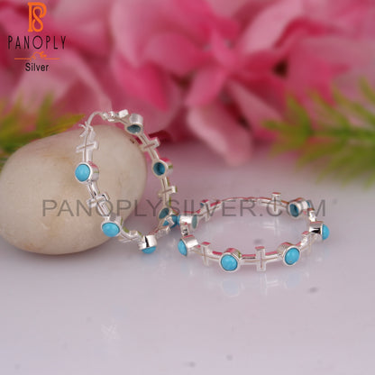 Turquoise Cultured 925 Silver Hoop Studs Earrings