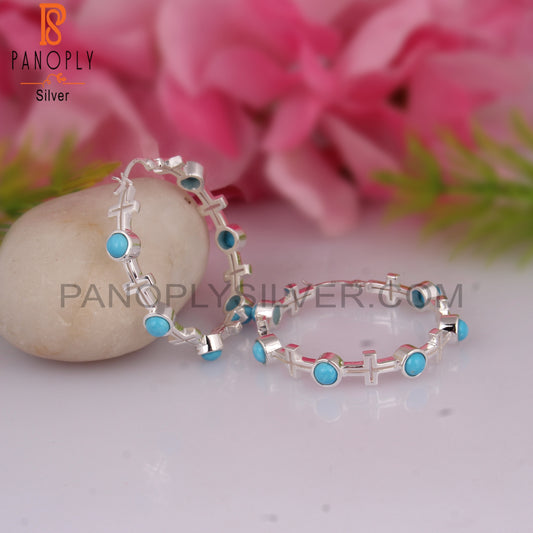 Turquoise Cultured 925 Silver Hoop Studs Earrings