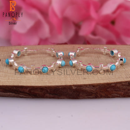 Turquoise Cultured 925 Silver Hoop Studs Earrings