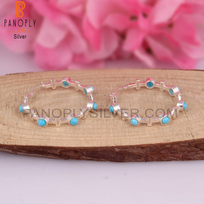 Turquoise Cultured 925 Silver Hoop Studs Earrings