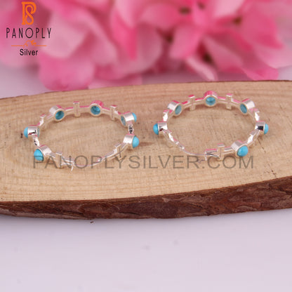 Turquoise Cultured 925 Silver Hoop Studs Earrings