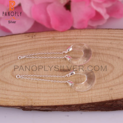 Crystal Quartz Moon Shape 925 Sterling Silver Earrings