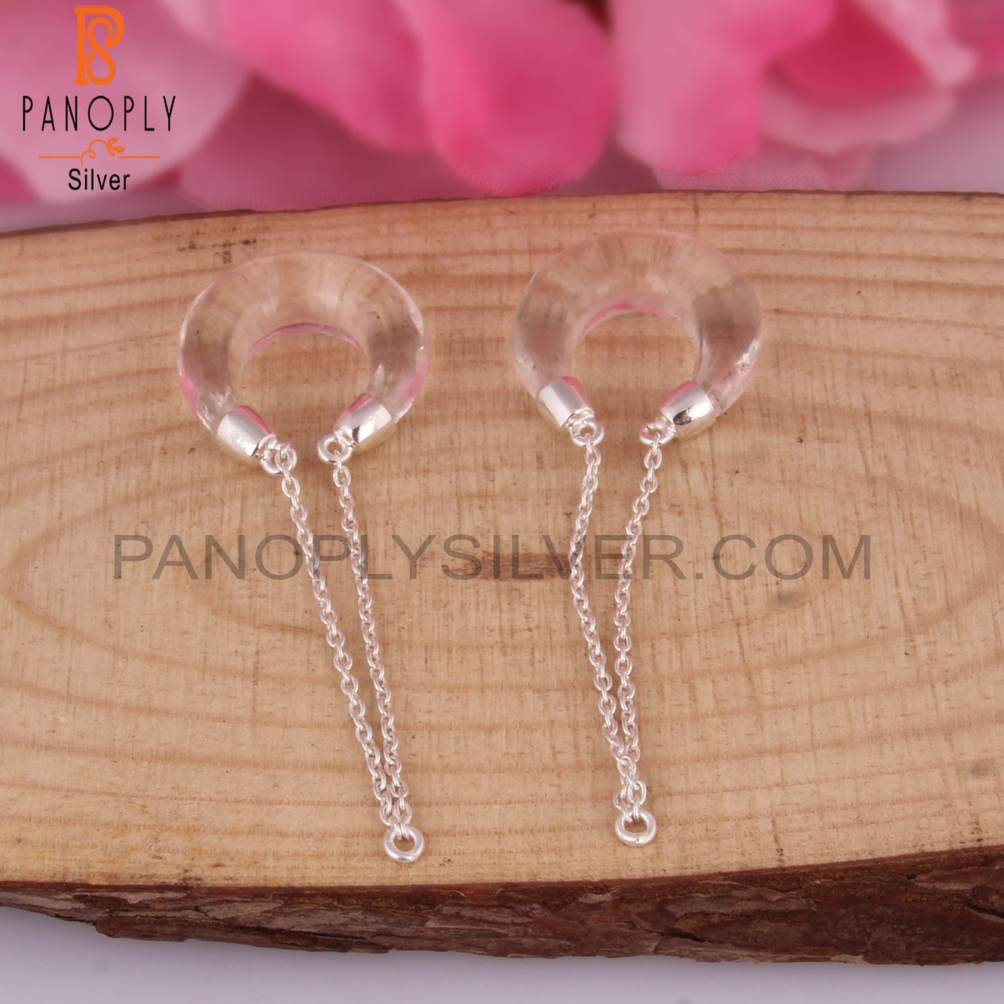 Crystal Quartz Moon Shape 925 Sterling Silver Earrings