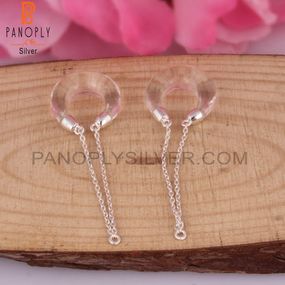 Crystal Quartz Moon Shape 925 Sterling Silver Earrings