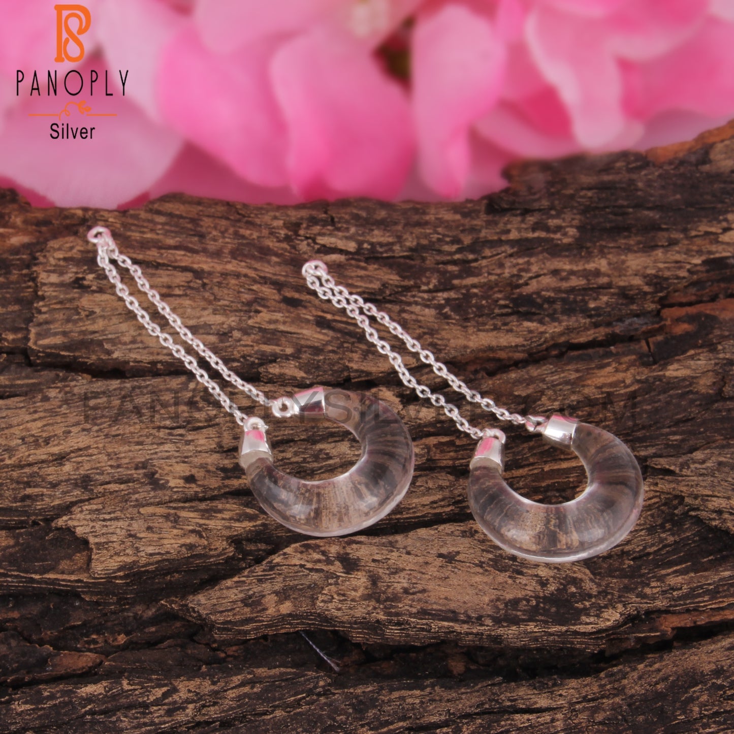 Crystal Quartz Moon Shape 925 Sterling Silver Earrings