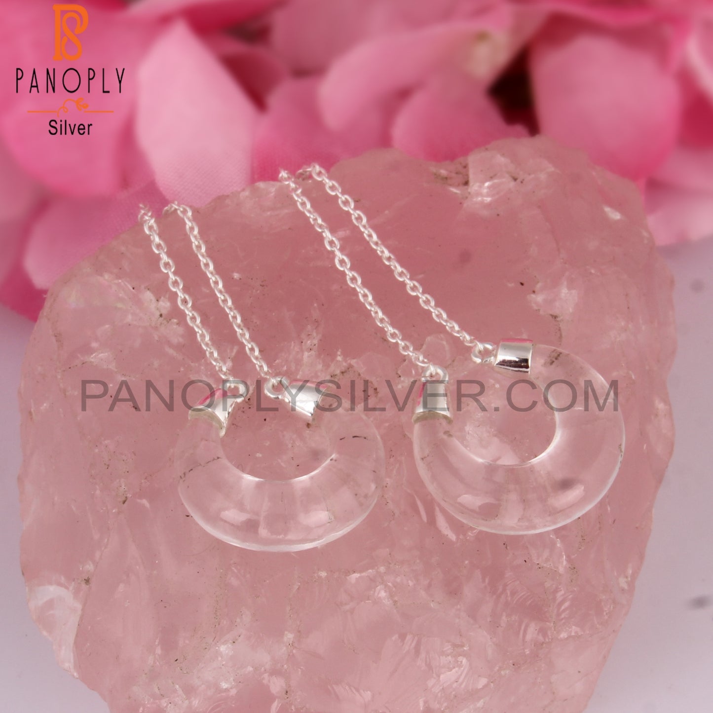 Crystal Quartz Moon Shape 925 Sterling Silver Earrings