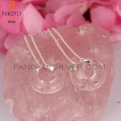 Crystal Quartz Moon Shape 925 Sterling Silver Earrings